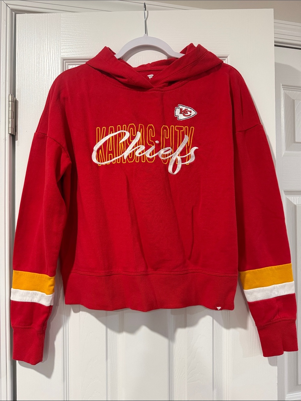 NFL Kansas City Chiefs Red Hoodie crop with Stripe Sleeves